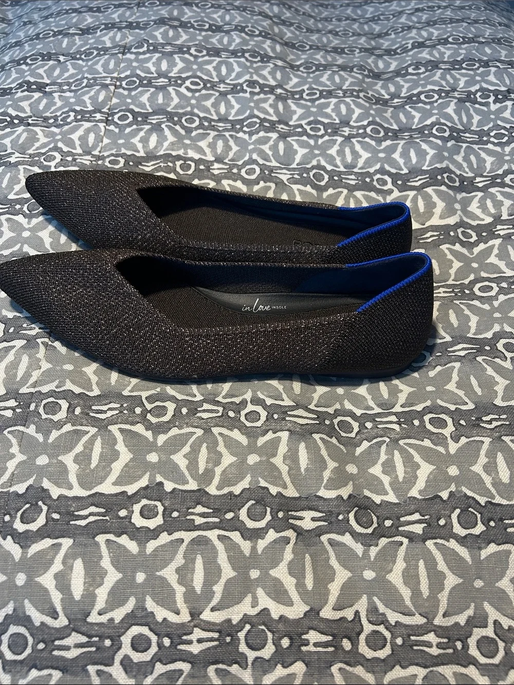 Rothy's Brown Pointed-Toe Flats with Blue Trim